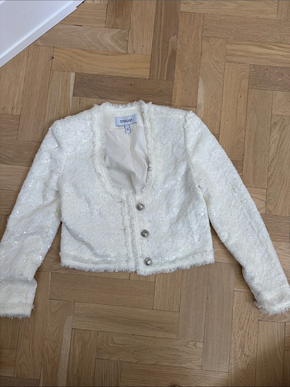 Reserved Ivory Sequin Cropped Jacket